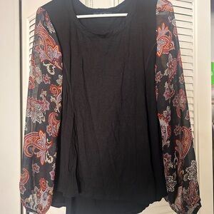 Kim & Cami Black Top with Colorful Paisley Sleeves